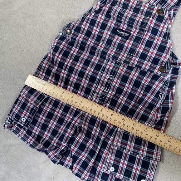 VTG OshKosh Overalls Toddler‎ 18 Months Blue Red Plaid Shortalls Cotton Pockets - Picture 6 of 13